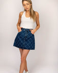 Denim Mini Skirt with Rabitz Print